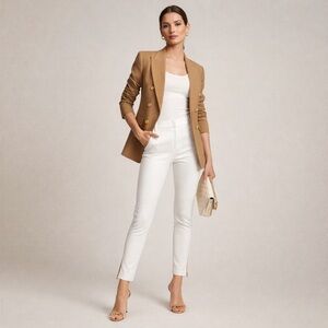 Veronica Beard White Ankle Zip Skinny Pants Size 10 Tailored Minimalist